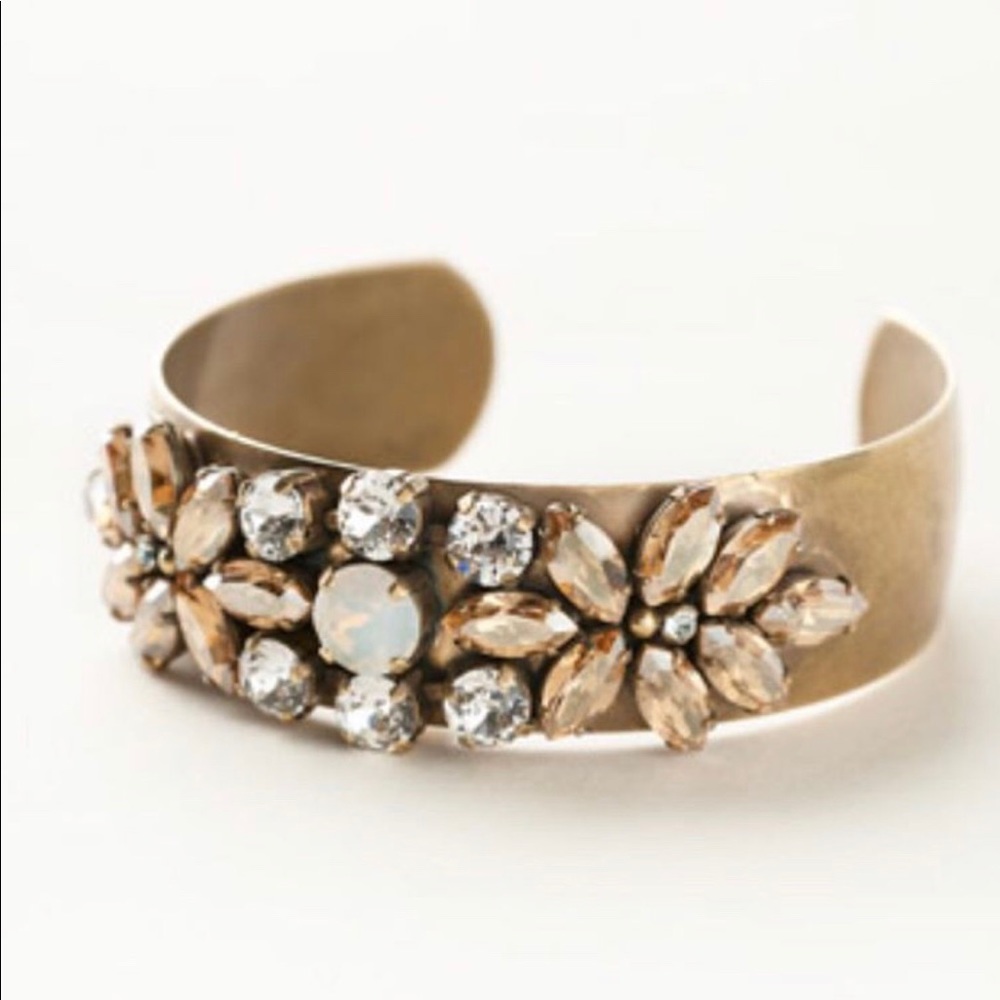 NWT Sorrelli Navette Floral Crystal Antique Gold Cuff Bracelet in Satin Blush